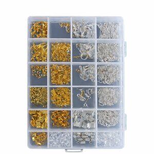 Jewelry Findings Assortment Kit Gold Silver Jump Rings Clasps Hooks in Organizer